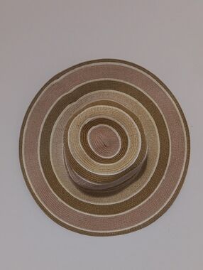 Wide Brim Straw Hat in Pink, Tan & Cream